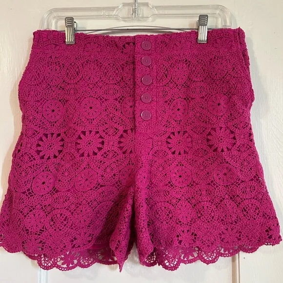 Anthropologie Maeve Solid Eyelet Crochet Top and Shorts Set - Fuchsia - Picture 3 of 8